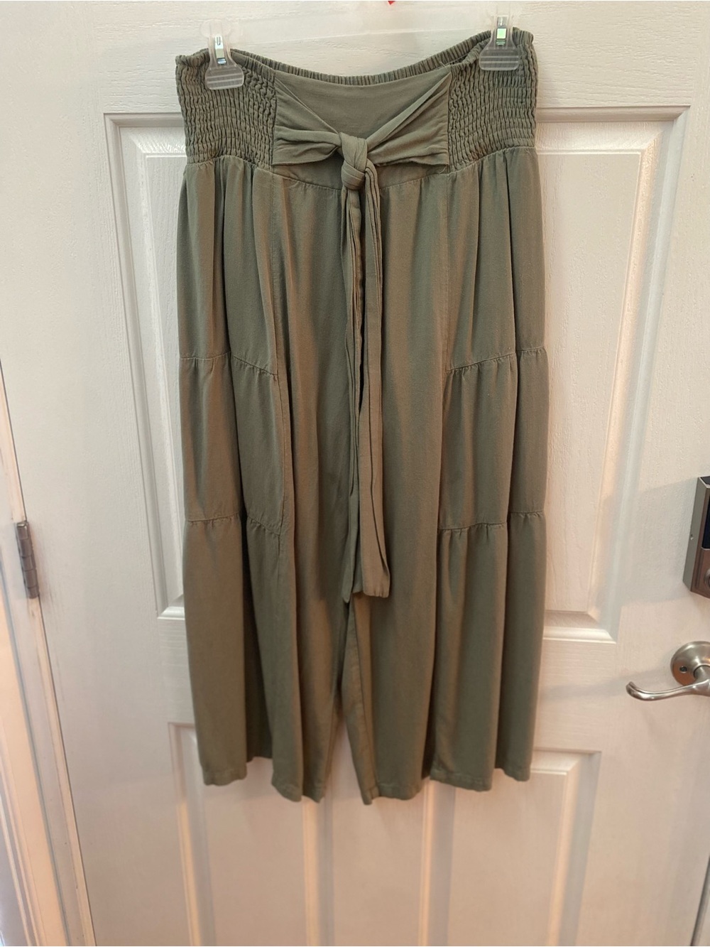 Grace Karin Olive Green Tiered Maxi Skirt with Smocked Waist and Front Tie